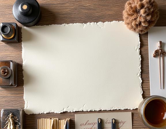 Materiales para un taller de caligrafía: plumillas, tinta y papel.